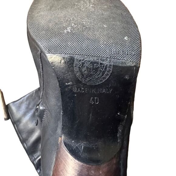 VERSACE Vintage Leather‎ Heeled Boots Black Sz 40/10 - Picture 5 of 6